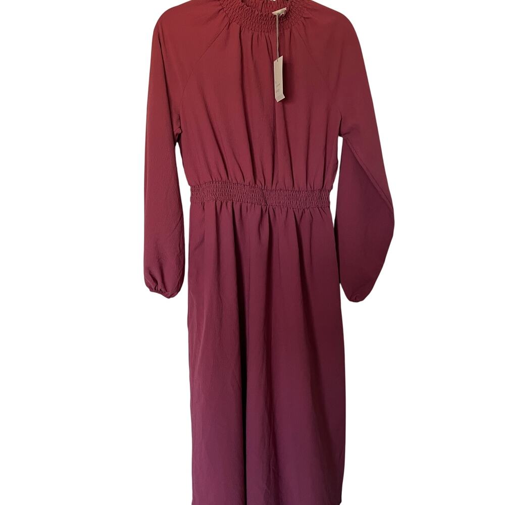A New Day Women's Dark Pink Long Sleeve Smocked Dress - Size Small - NWT
